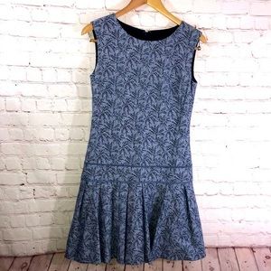 J. Crew Palm Tree Blue Drop Waist Dress‎